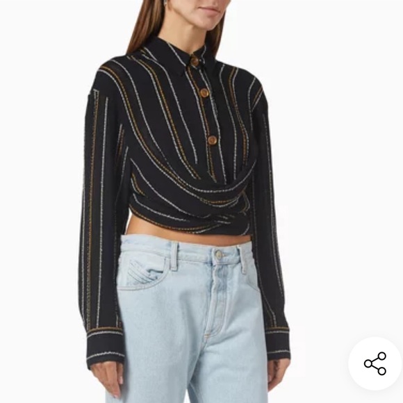 Christopher Esber Striped Button Up Blouse in Schwarz Size 8 - Picture 1 of 11